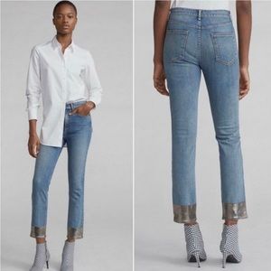 RAG & BONE Bilbury High Rise Silver Dipped Ankle Cigarette Jeans 29